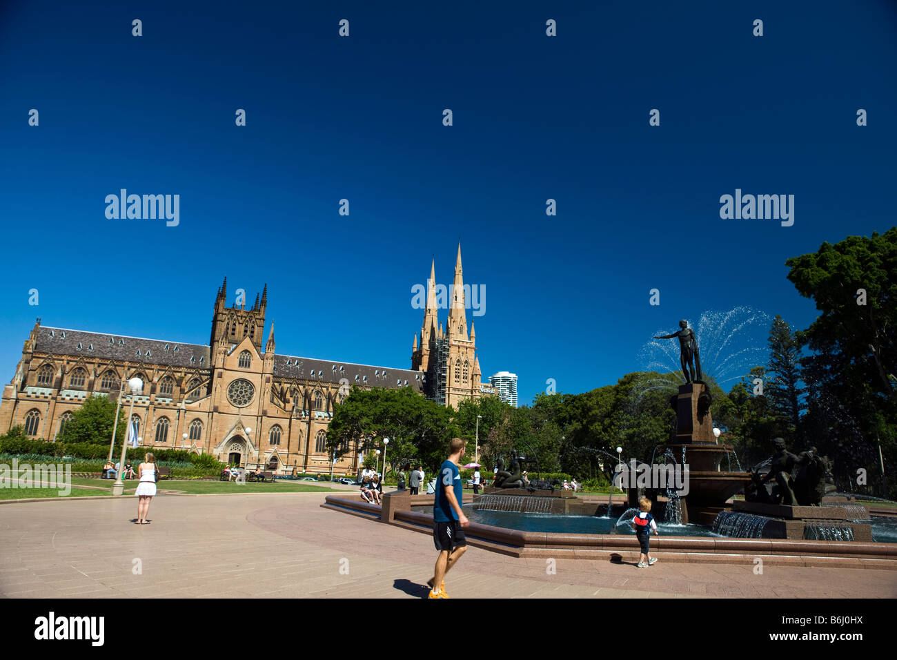 Hyde Park with St Mary s Cathedral Sydney New South Wales Australia Stock Photo