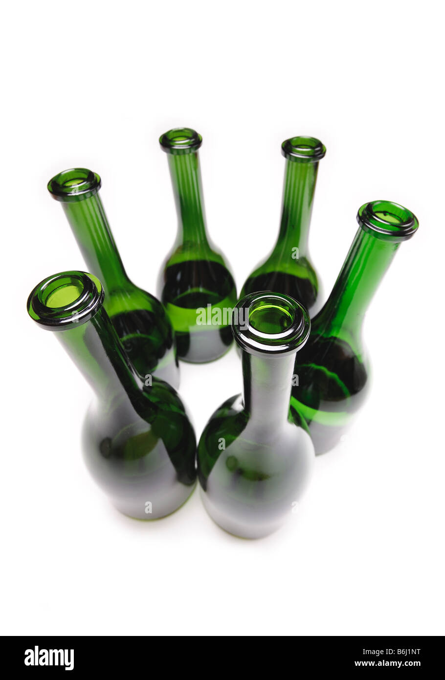 Group of empty wine bottles on a white background Stock Photo