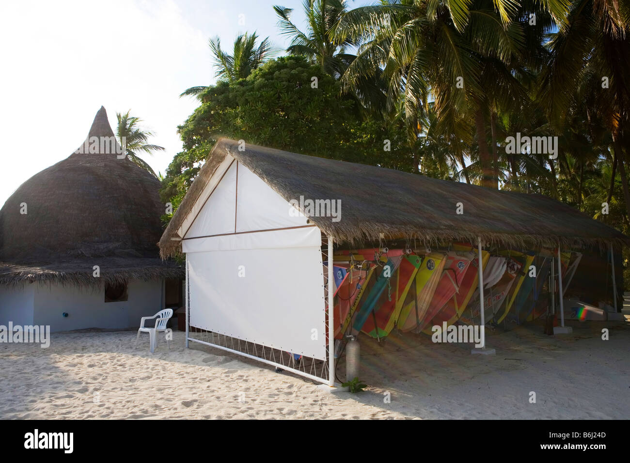 Watersports centre on Thulhagiri Island in The Maldives Stock Photo