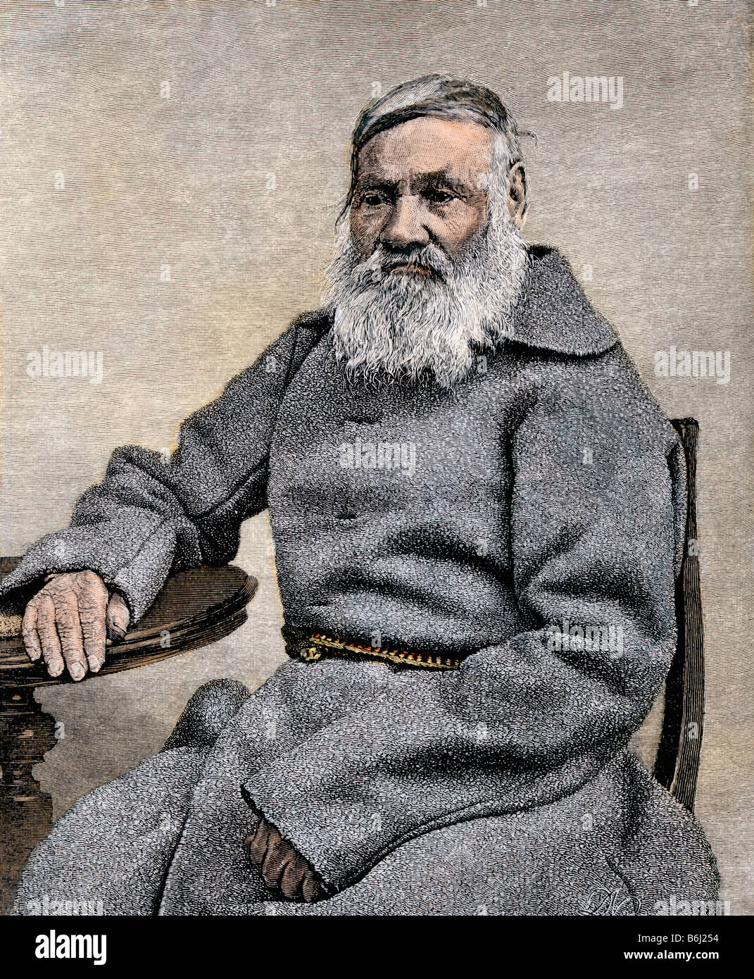 Russian convict sentenced to hard labor in Siberia at age 65, 1880s. Hand-colored halftone of a photograph Stock Photo