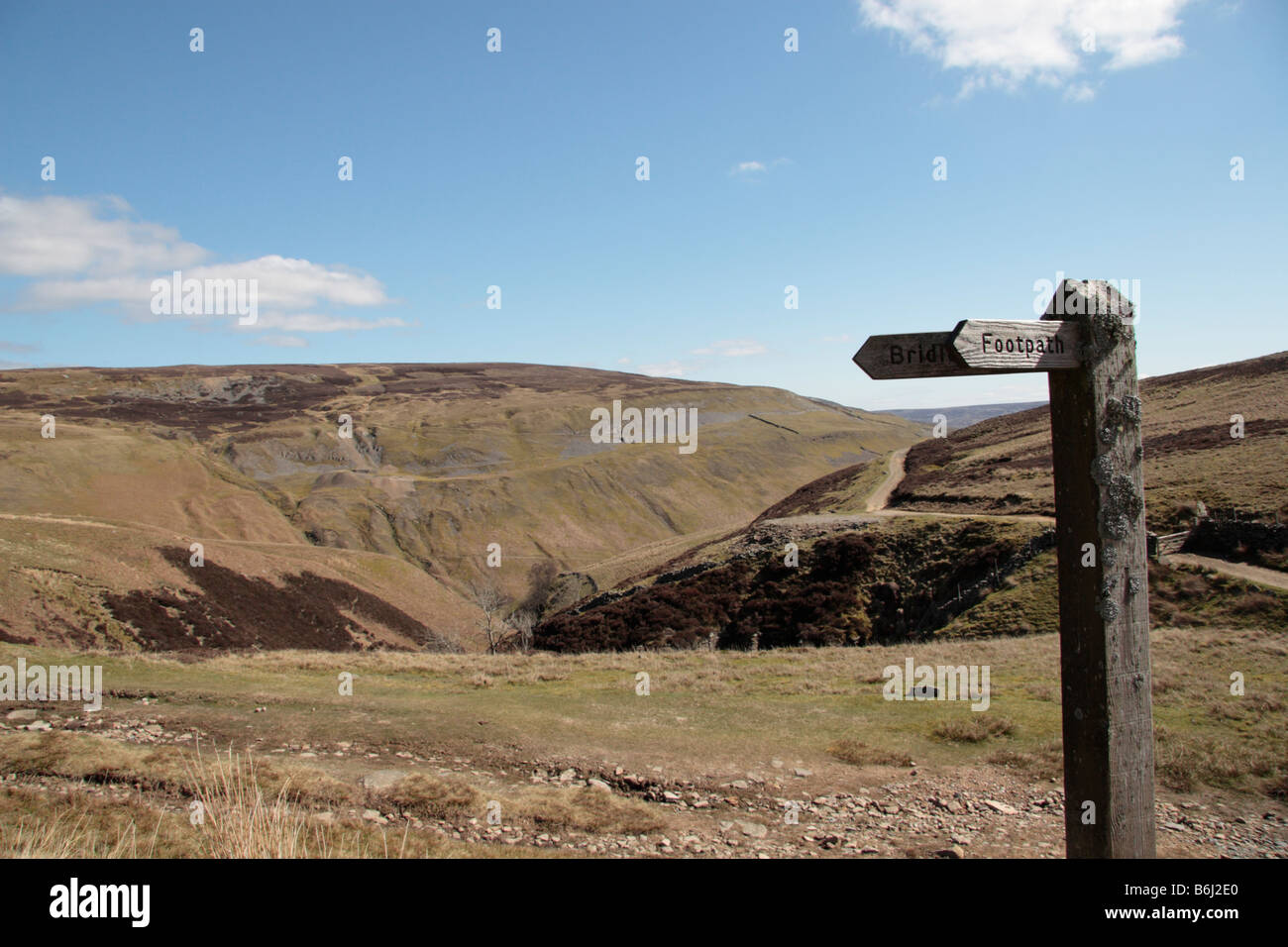 Signpost for footpath and bridleway above Muker in Swaledale Yorkshire England Stock Photo
