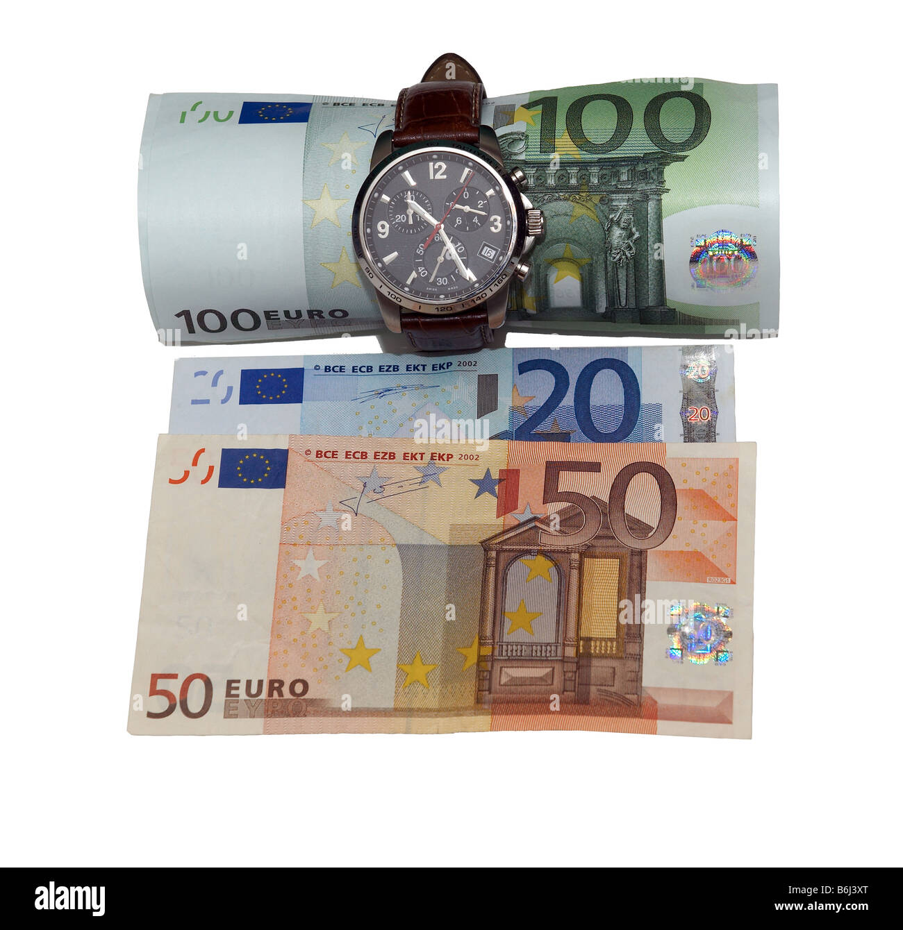 Time is Money Watch and Euro on white background Stock Photo - Alamy