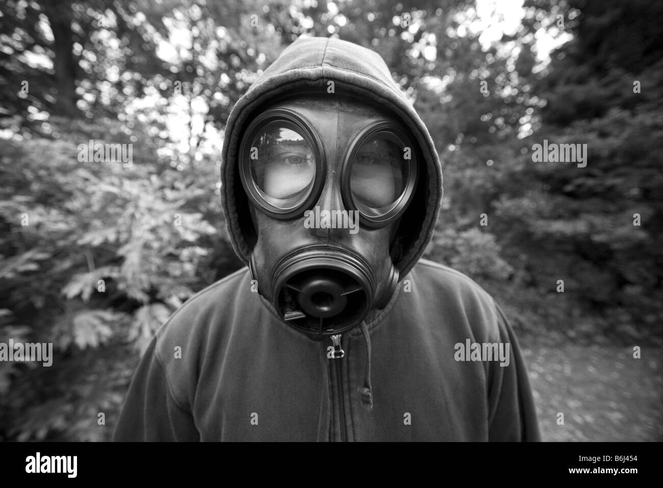 black and white shots with gas mask Stock Photo