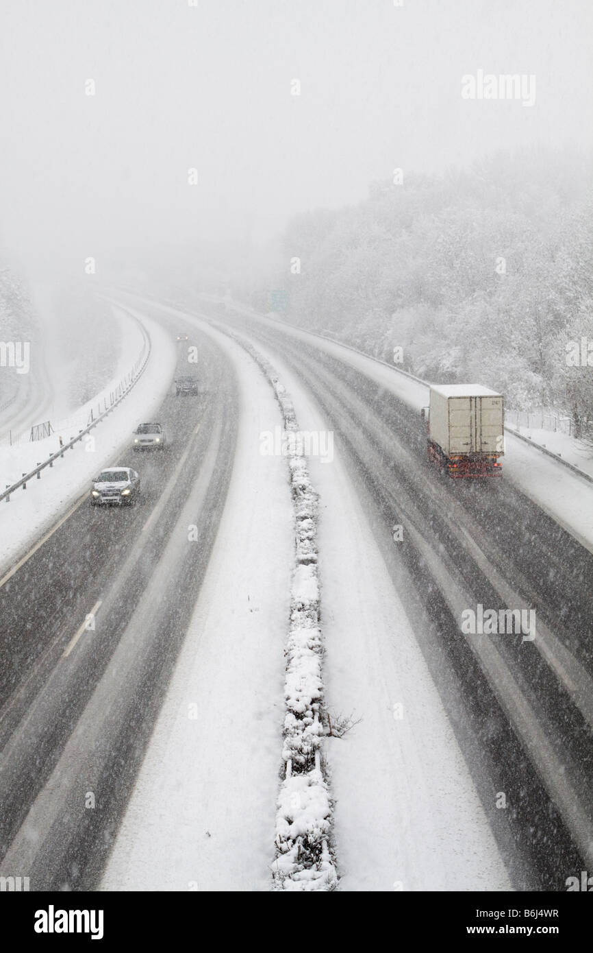 Difficult Road Condition on a Swiss Highway Stock Photo