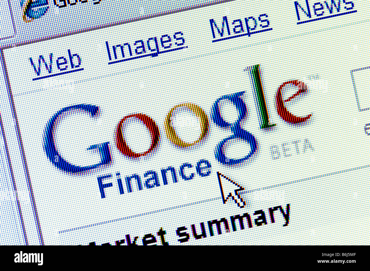 Macro screenshot of Google search engine finance website Editorial use only Stock Photo