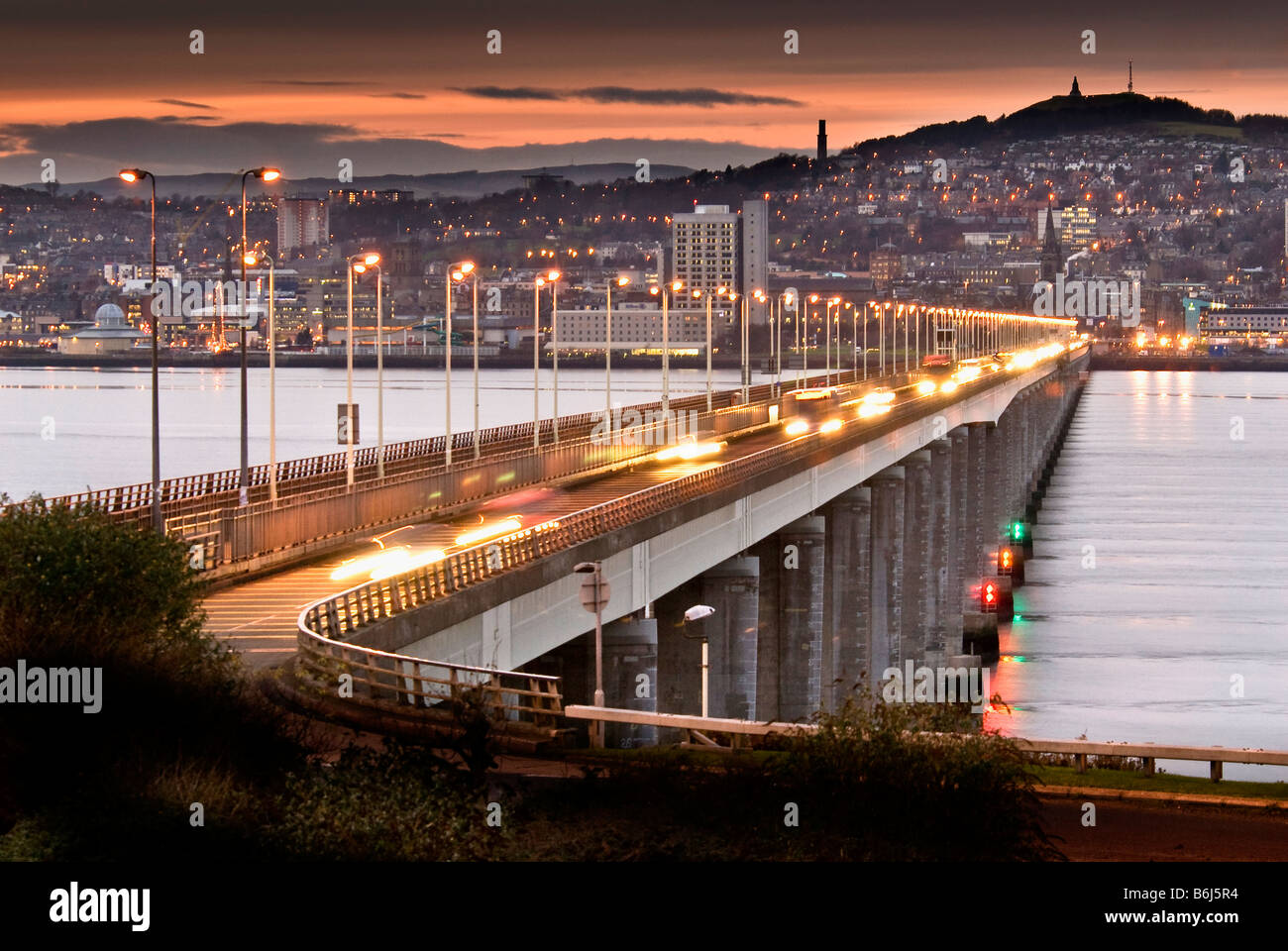 The Tay road bridge across the river Tay at Dundee in Scotland looking