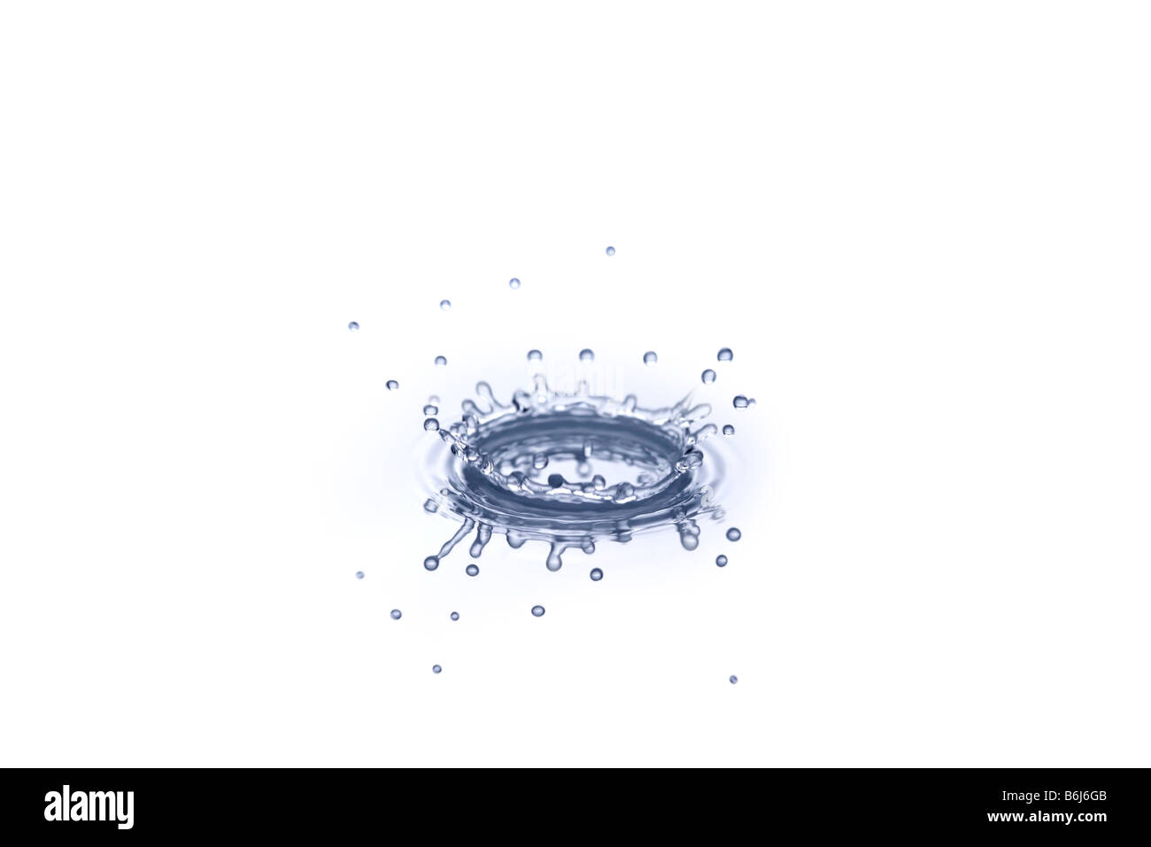 Single drip of water splashing onto surface cutout on white background Stock Photo