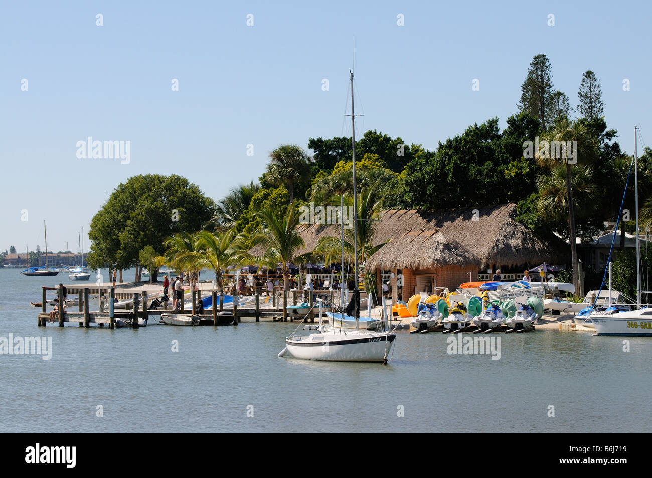 Waterfront cafe bar customers drinking and eating Sarasota Florida USA Stock Photo Alamy