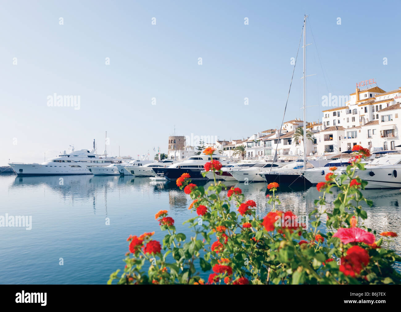 Marbella Malaga Province Costa del Sol Spain Luxury boats in Puerto Jose Banus harbour Stock Photo