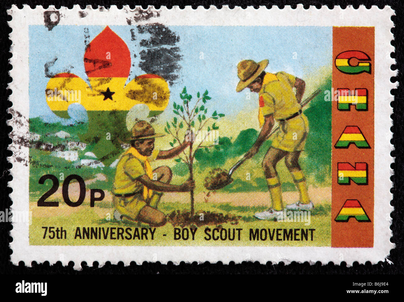 75 anniversary of boy scout movement, postage stamp, Ghana Stock Photo