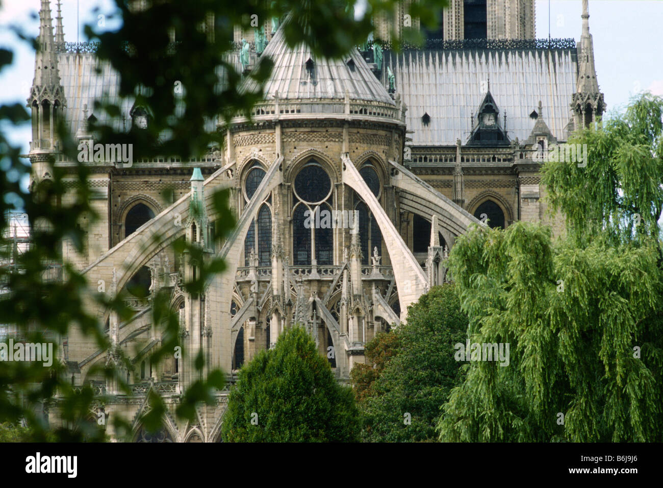 Paris France Flying buttresses of Notre Dame Ile de la Cite 4th Arrondissement Stock Photo