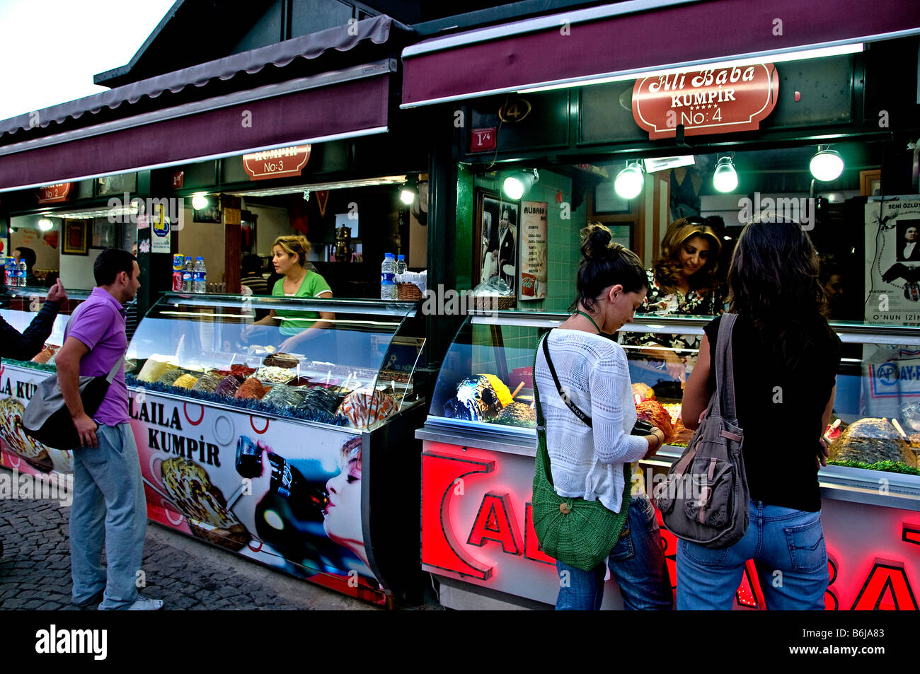 Ice Cream icecream vendor Istanbul Otakoy shopping street quarter Turkey turkish town city islam Stock Photo