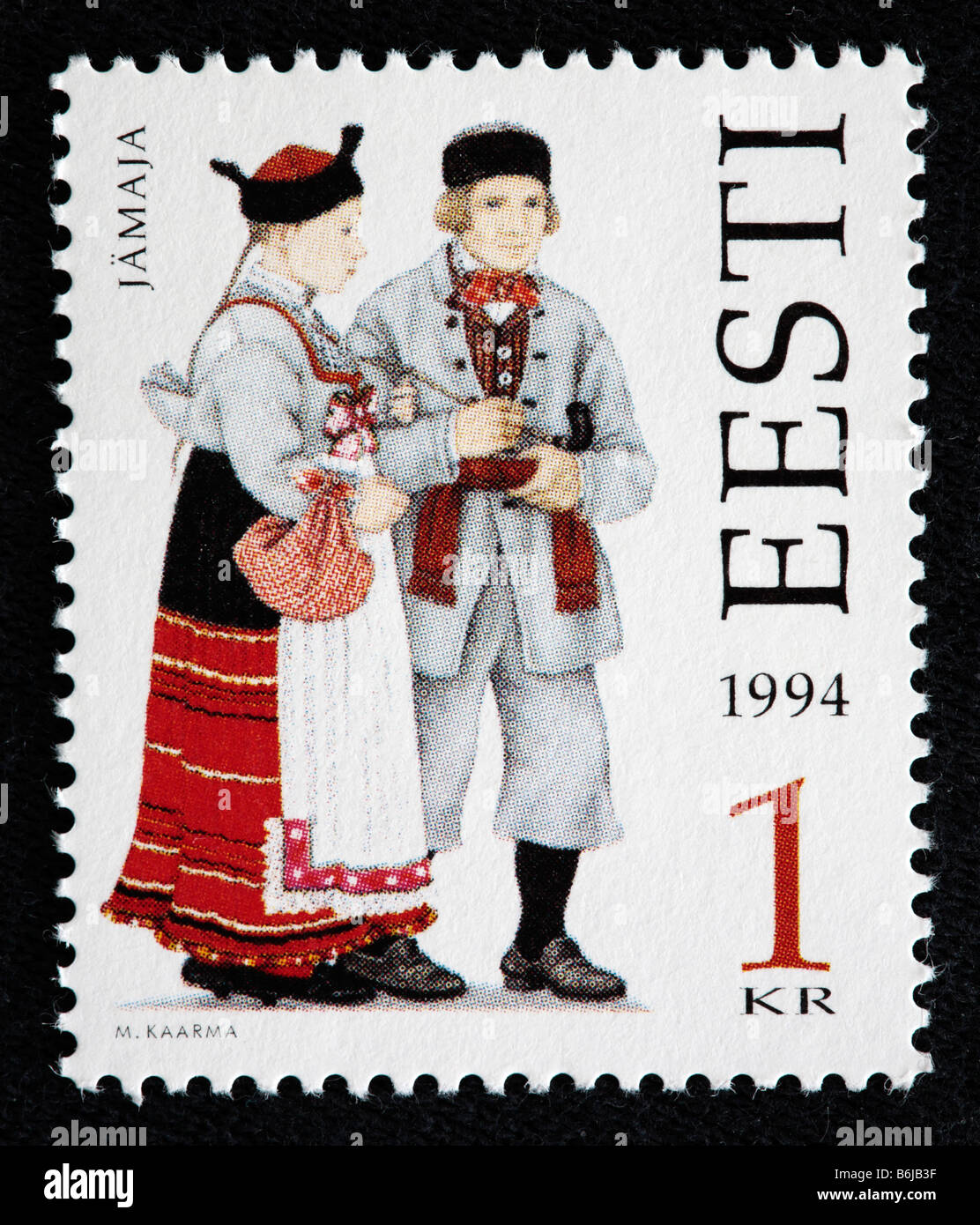 Estonian traditional costume, postage stamp, Estonia, 1994 Stock Photo