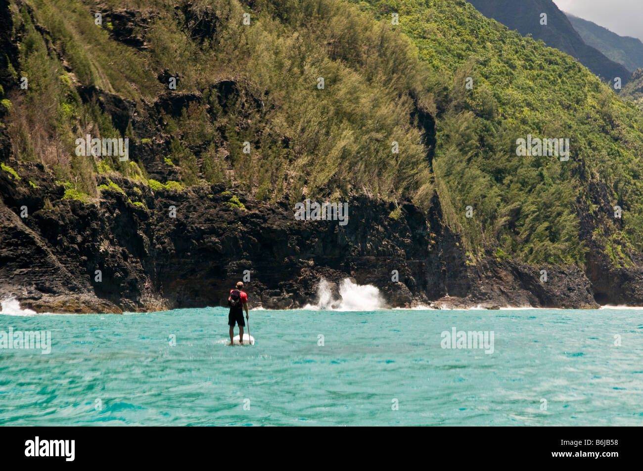 StandUp Paddle Boarding off the Na Pali coast, Kauai, Hawaii Stock Photo Alamy