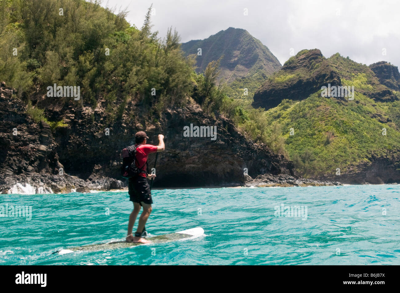 StandUp Paddle Boarding off the Na Pali coast, Kauai, Hawaii Stock Photo Alamy