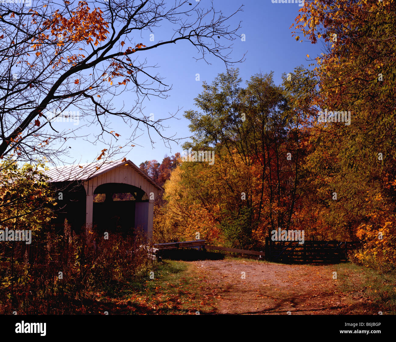 Covered Bridge with Autumn Foliage Stock Photo Alamy