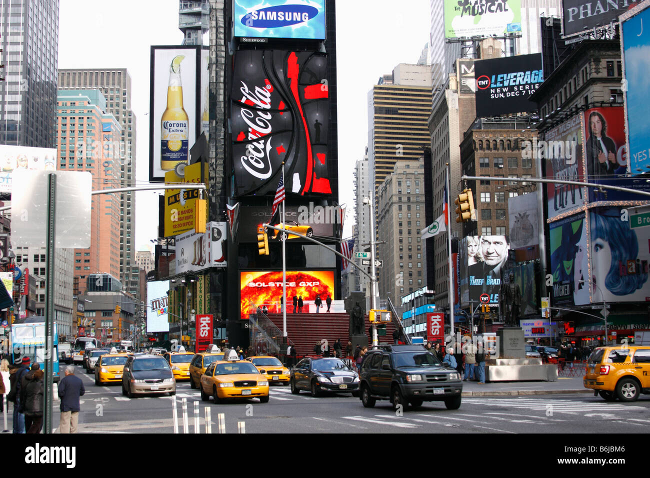 Times Square, looking north from 42nd street and Broadway, Manhattan, New York City Stock Photo