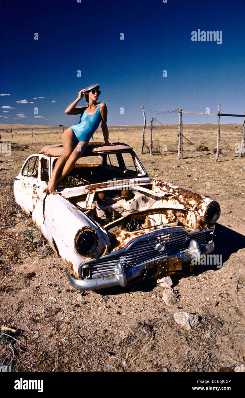 Car wreck, outback Australia Stock Photo