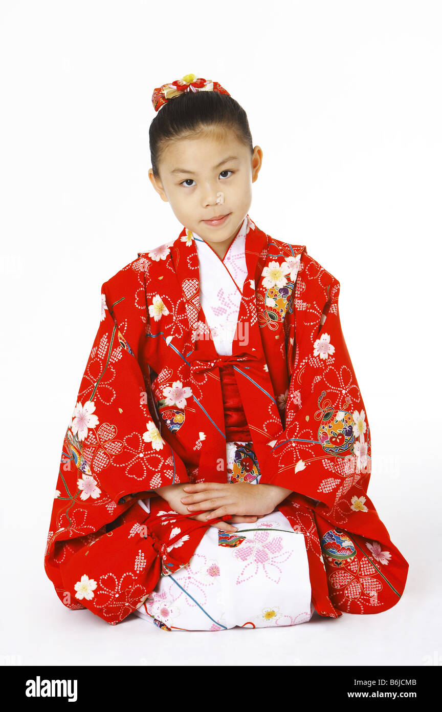Girl in red kimono Stock Photo Alamy