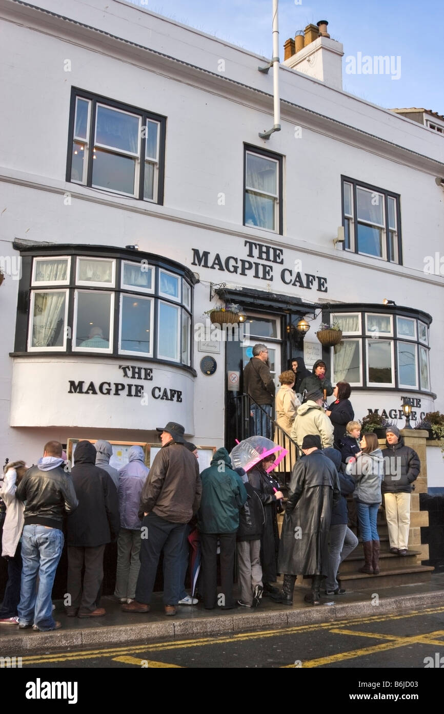 Queue for the Magpie Restaurant, Whitby, North Yorkshire Stock Photo