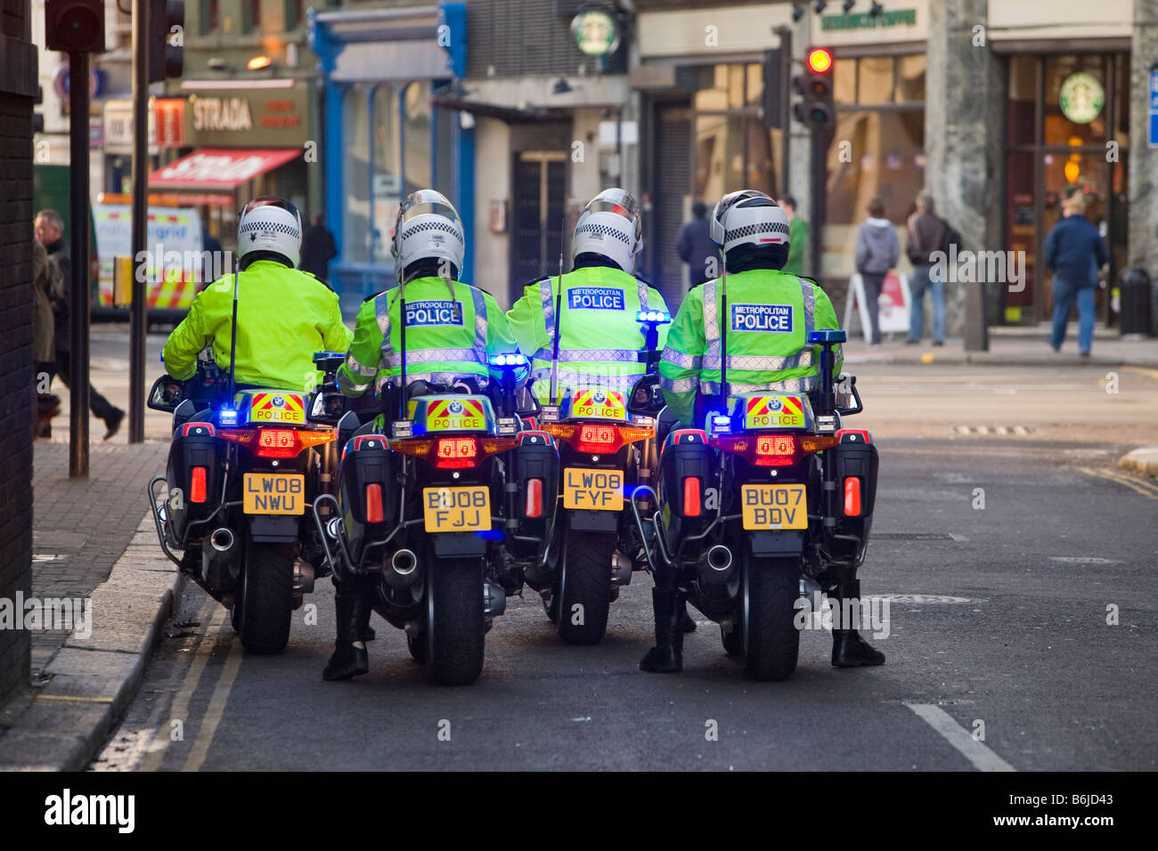 Police bikers policing at a climate change rally in London December 2008 Stock Photo