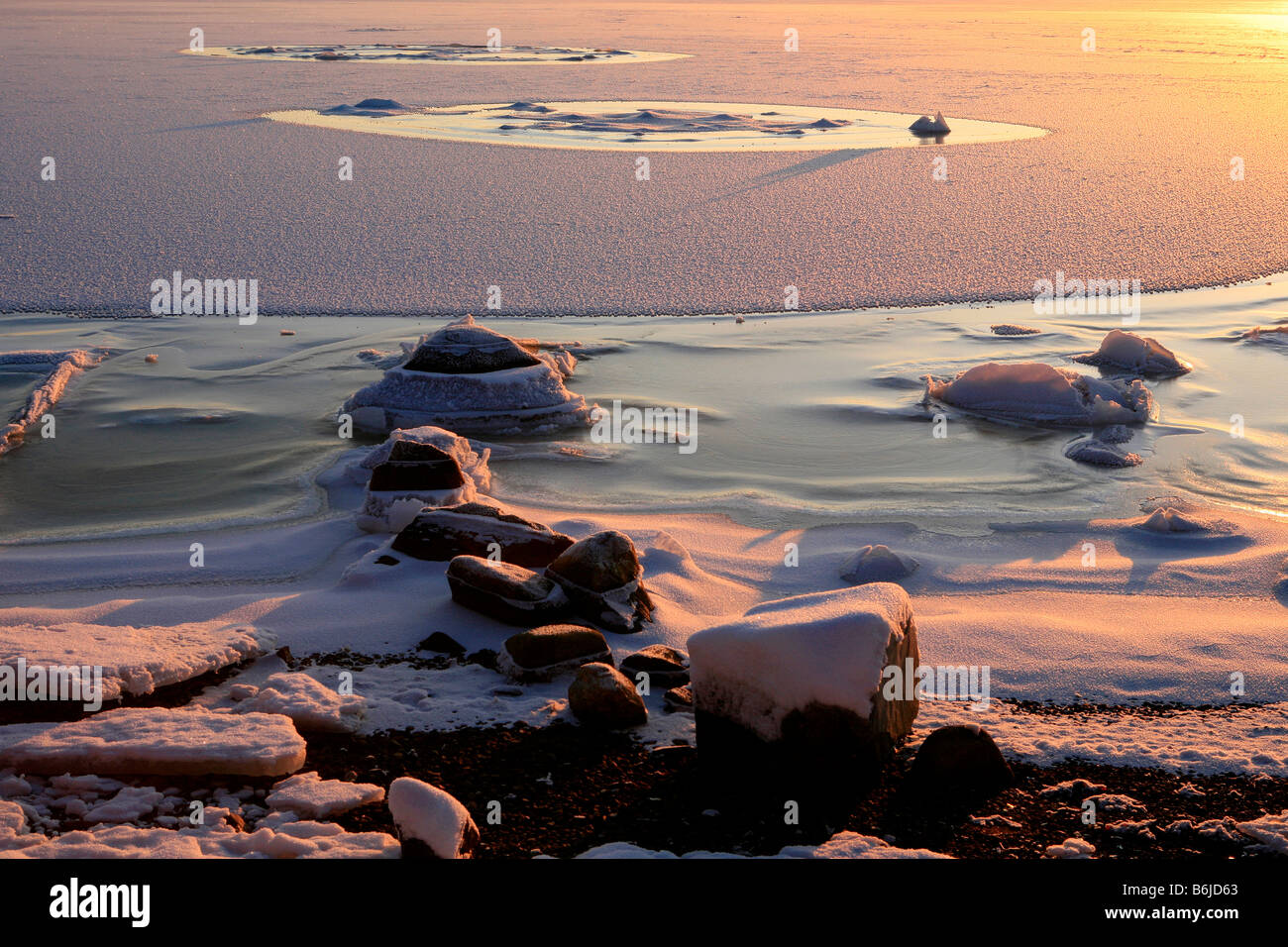 Frozen shore of the White Sea in Karelia, Russia Stock Photo