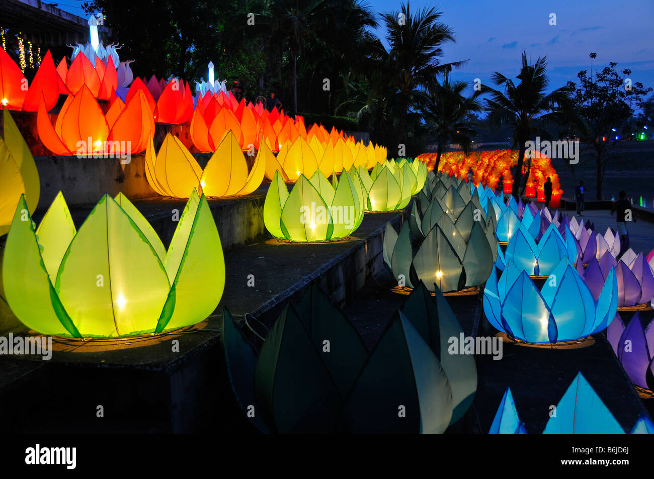 lotus lanterns along the riverside in Chiang Mai Thailand Stock Photo