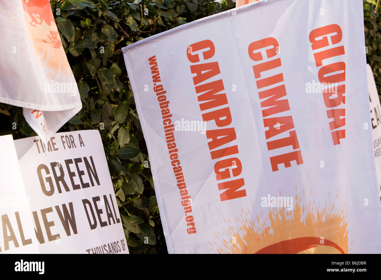 Protest banners at a climate change rally in London December 2008 Stock Photo