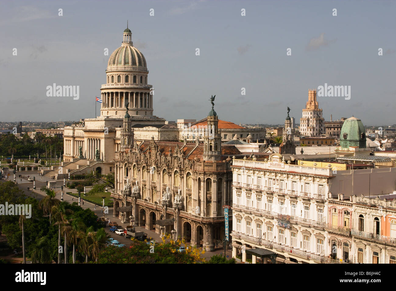 Gran Teatro and the Capitolio Nacional, Hotel Inglaterra, Havana, Cuba Stock Photo