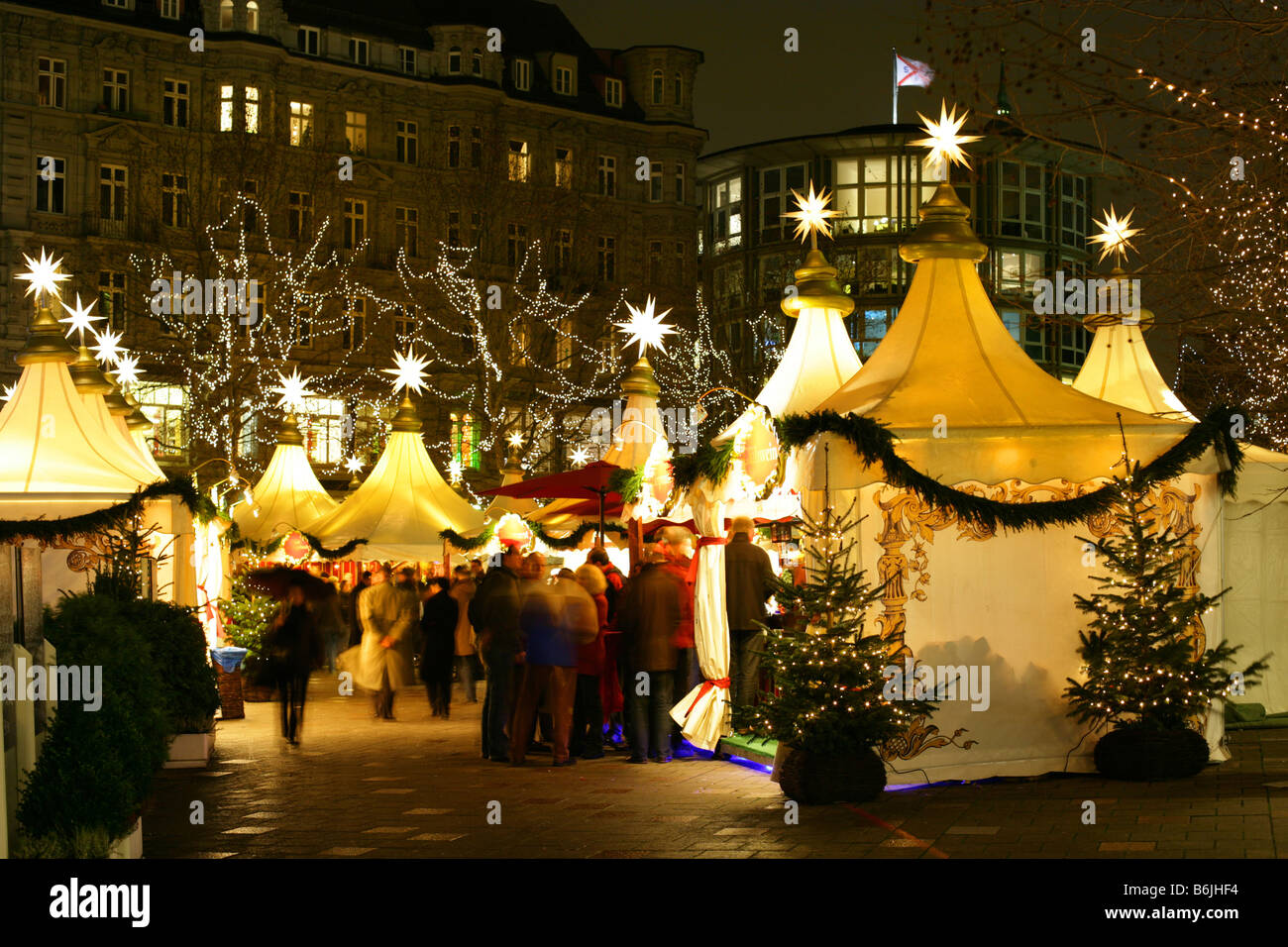 Christmas market at Fleetinsel in Hamburg, Germany during Christmas time. Stock Photo