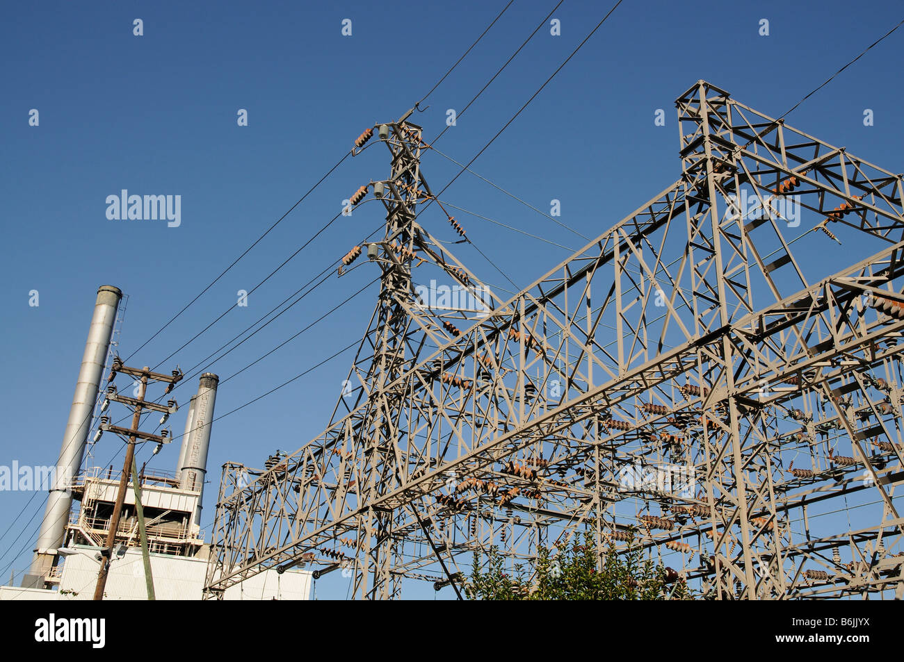 Power station electric supply cables Savannah USA Stock Photo