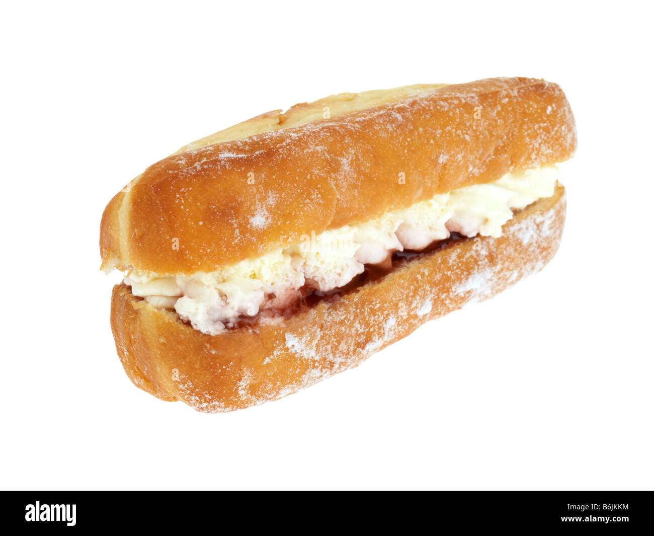 Fresh Finger Doughnut Filled With Strawberry Jam And Cream Isolated