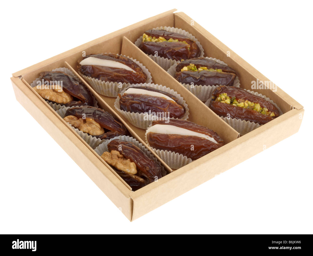 Box Of Novelty Luxury Stuffed Traditional Dates Isolated Against A