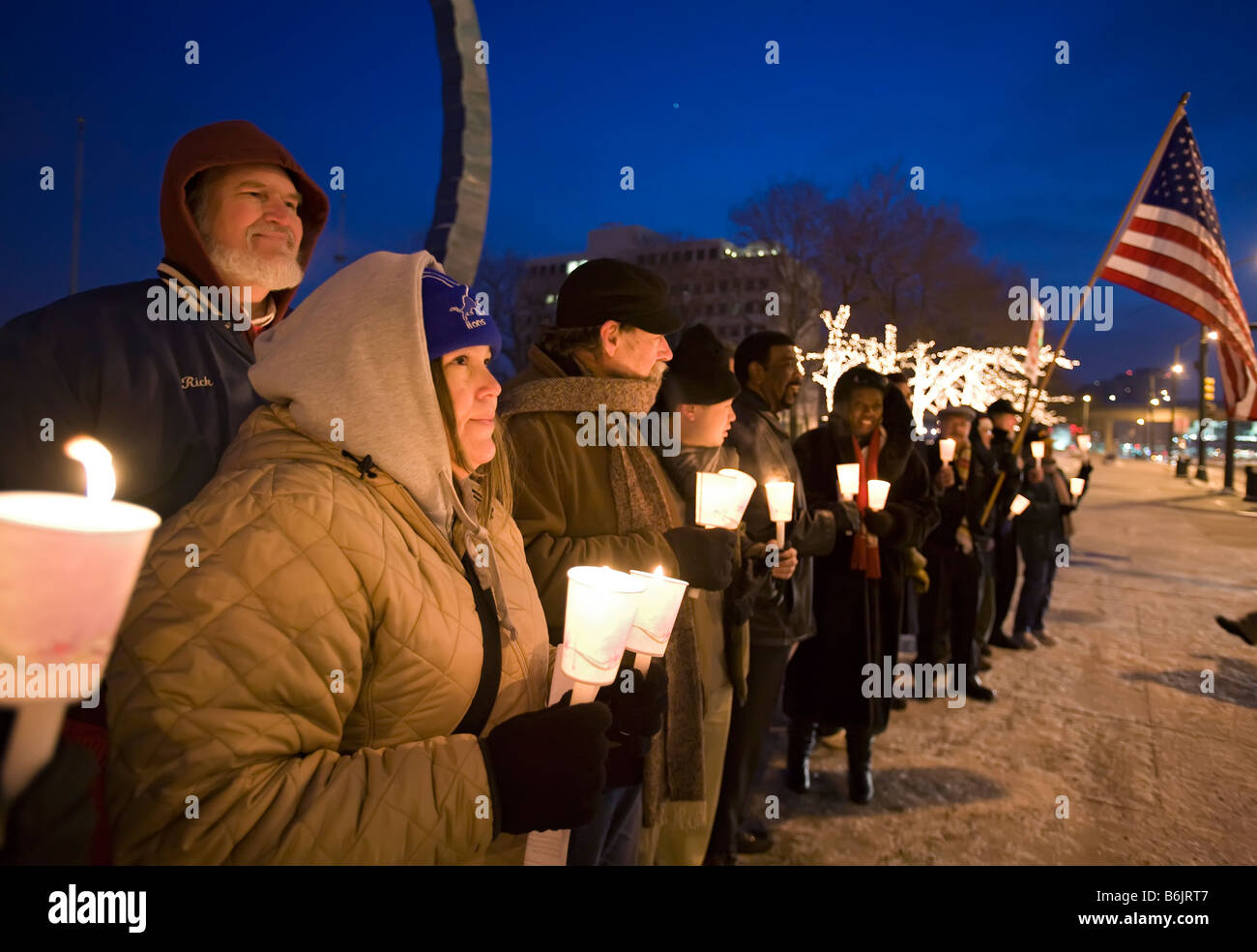 Religious Leaders Hold Candlelight Vigil in Support of Workers Threatened by Auto Industry Crisis Stock Photo