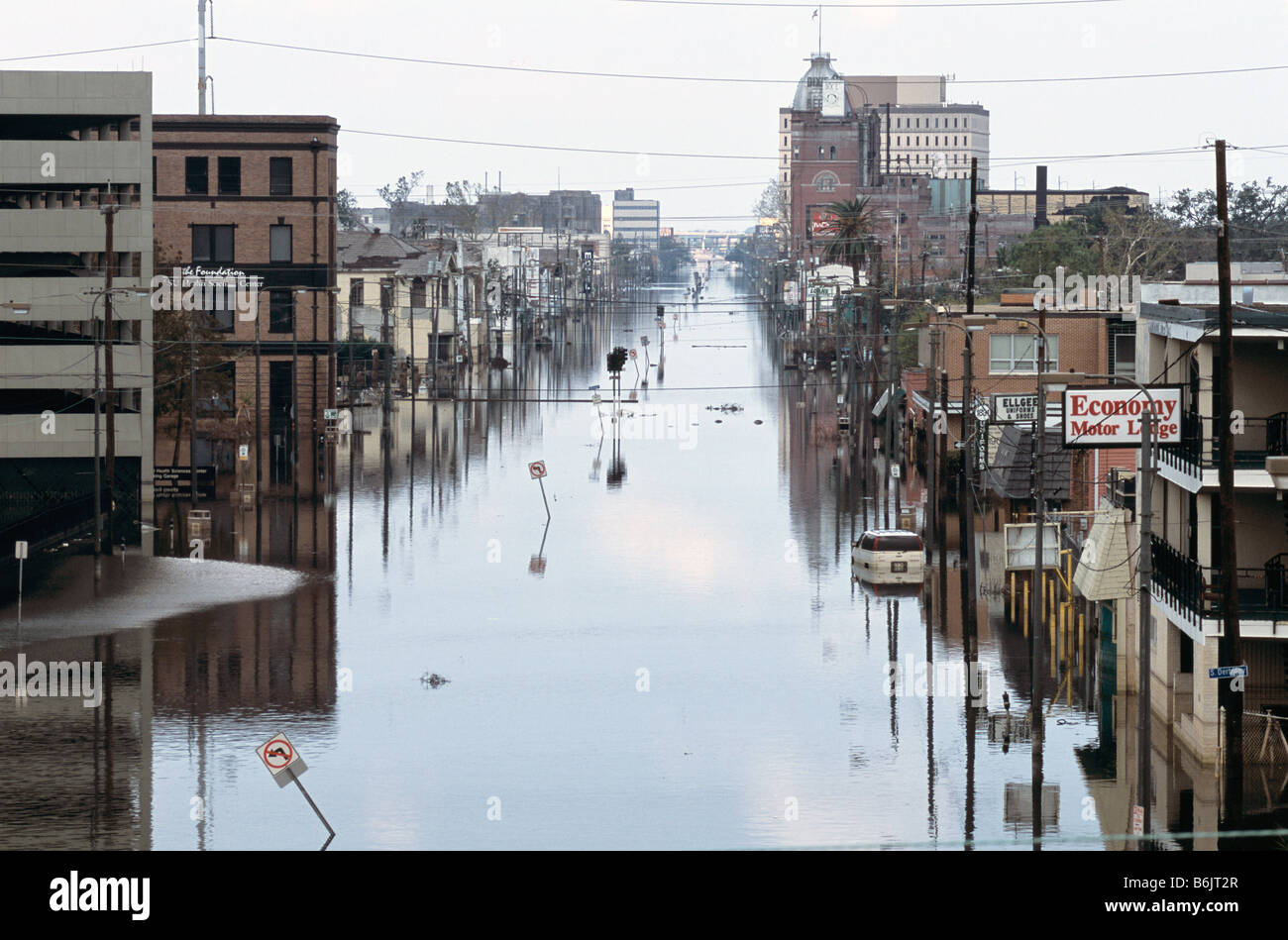 USA, New Orleans, Louisiana - Flood waters from a broken levee fill the city's streets after Hurricane Katrina has passed. Stock Photo