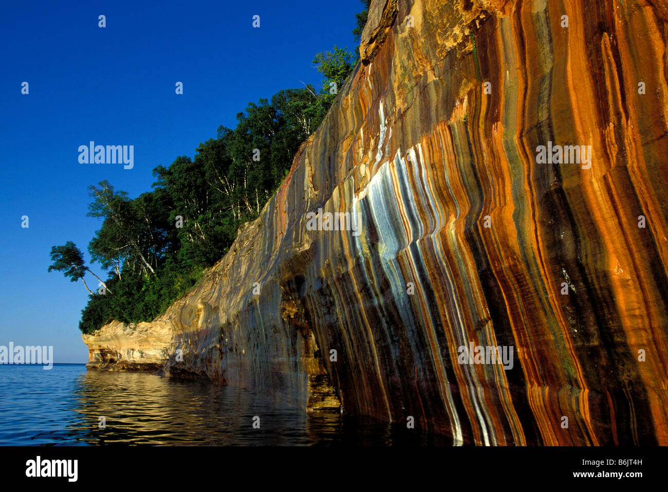 Stained Rocks & Tree; Pictured Rocks National Lakeshore; Munising Stock