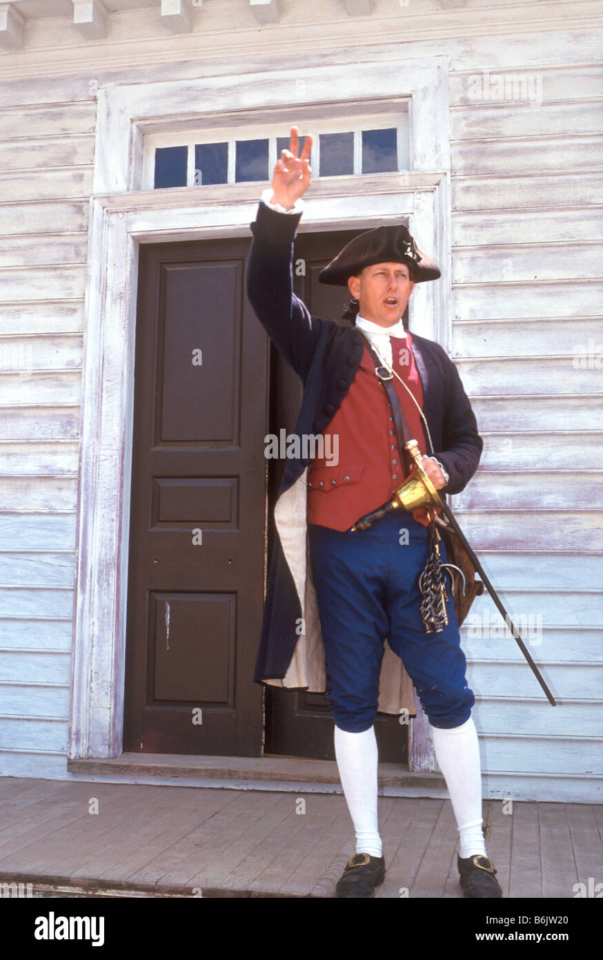 USA, Virginia, Williamsburg, Colonial auctioneer at auction Stock Photo