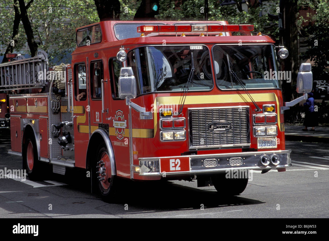 NA, USA, Washington, Seattle, Fire engine, ladder truck, Seattle Fire Department Stock Photo