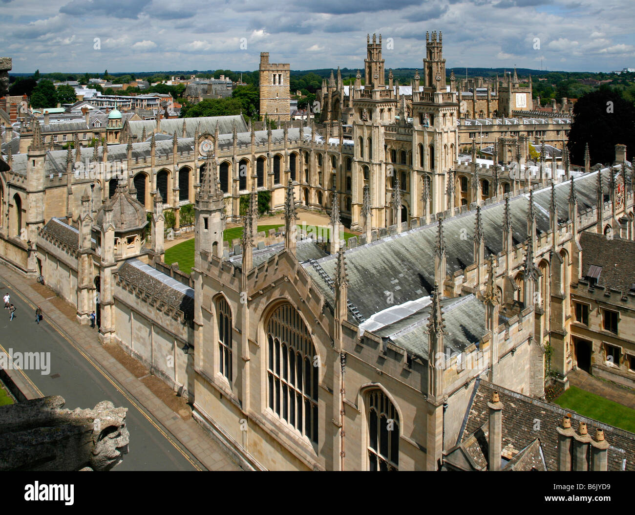 UK, England, Oxford. The All Souls College in Oxford seen from the Tower of St. Mary the Virgin. Stock Photo