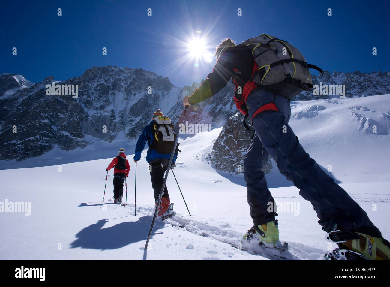 Ski touring on the Argentiere Glacier, Chamonix, France Stock Photo