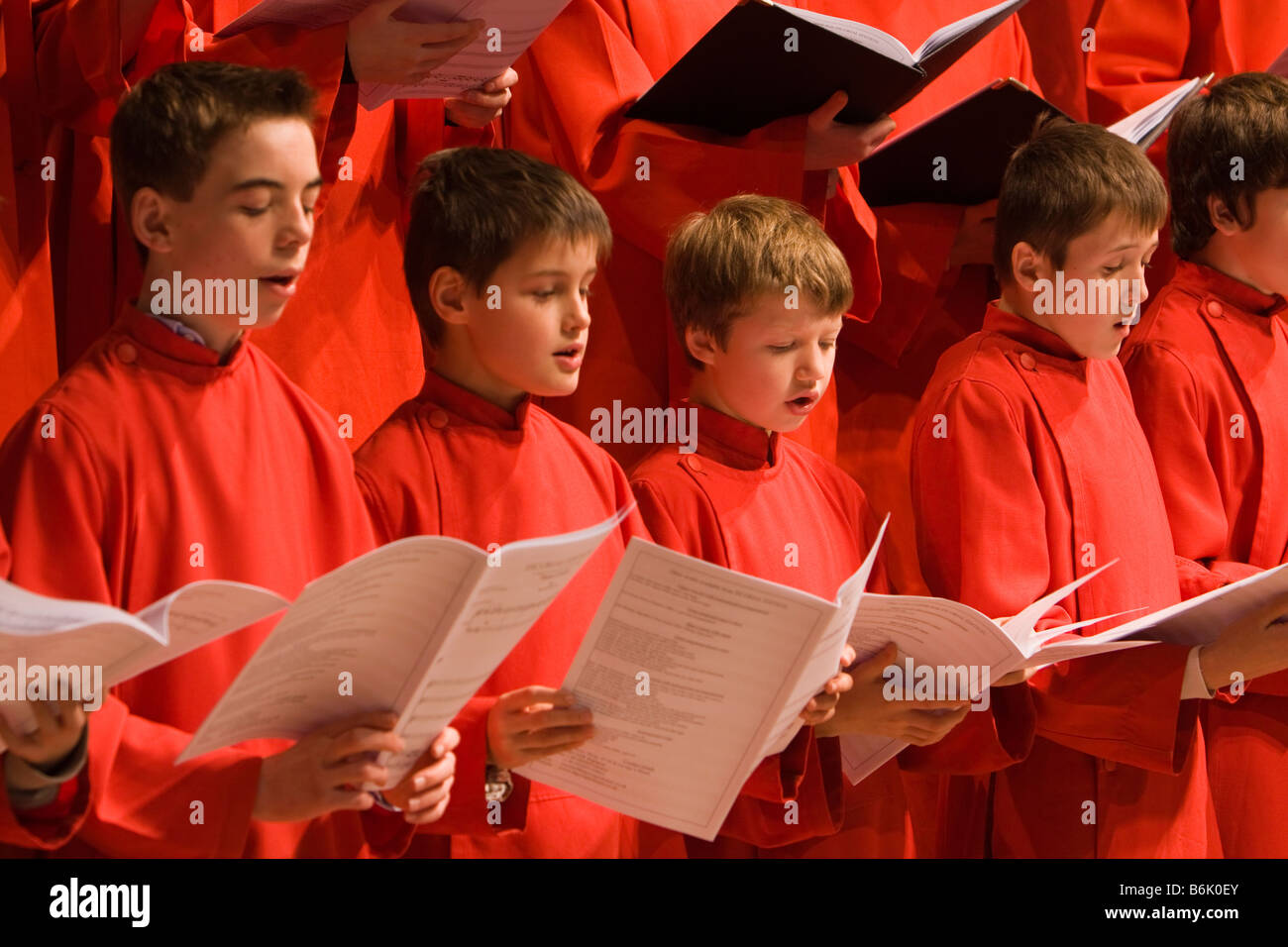 UK Cheshire Chester Cathedral Choir Choirboys in rehearsal for Christmas Carol Concert Stock Photo