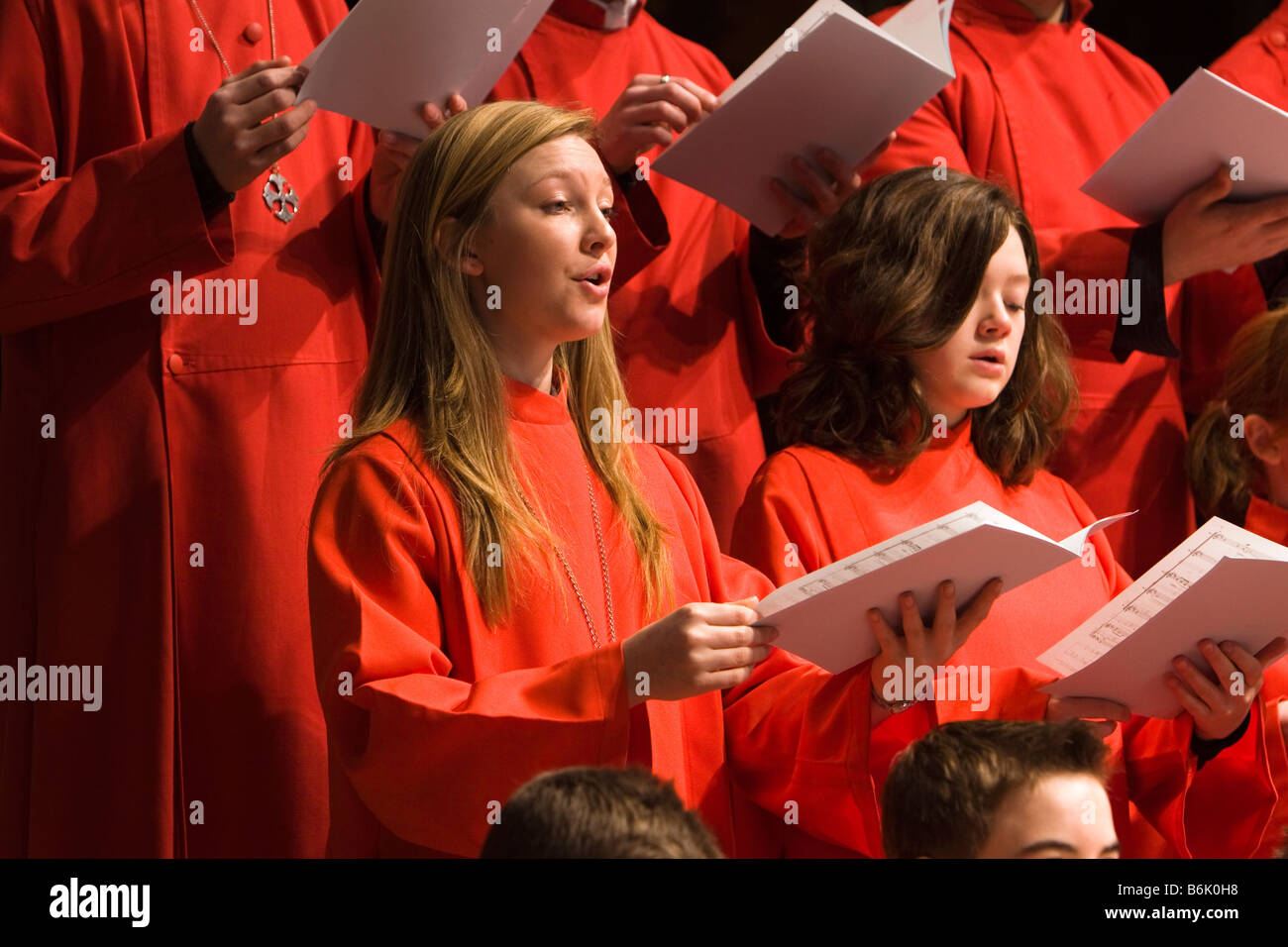 UK Cheshire Chester Cathedral Choir Choristers in rehearsal for Christmas Carol Concert Stock Photo