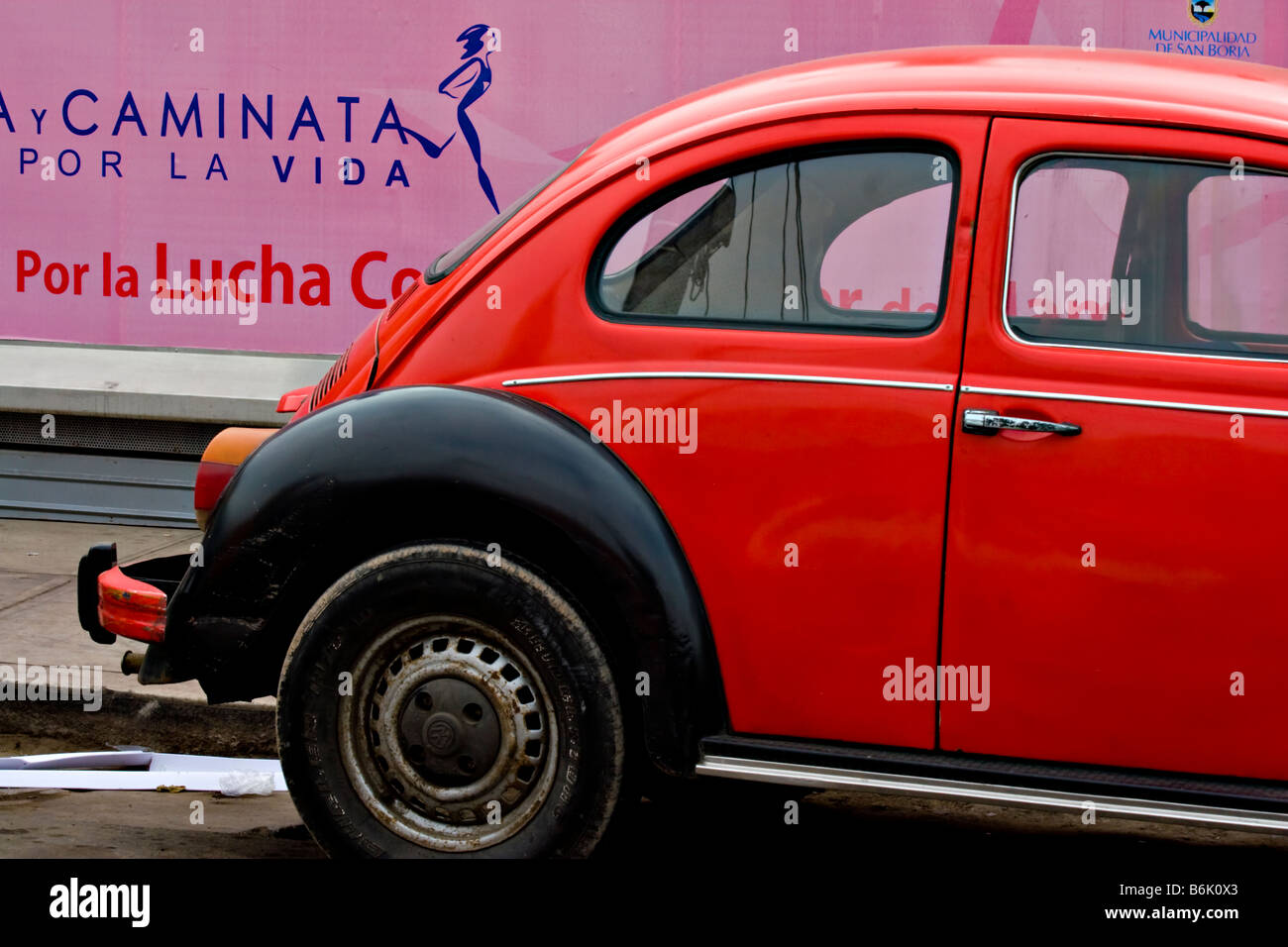 Red beetle car infront of pink wall, Lima Peru Stock Photo Alamy