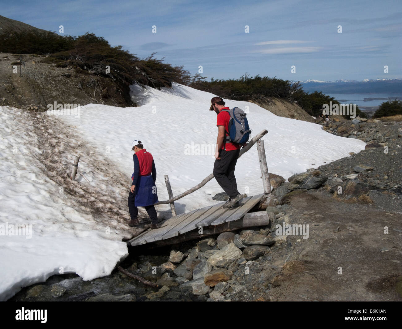 Hikers on Glaciar Martial Tierra del Fuego Ushuaia Argentina Stock Photo