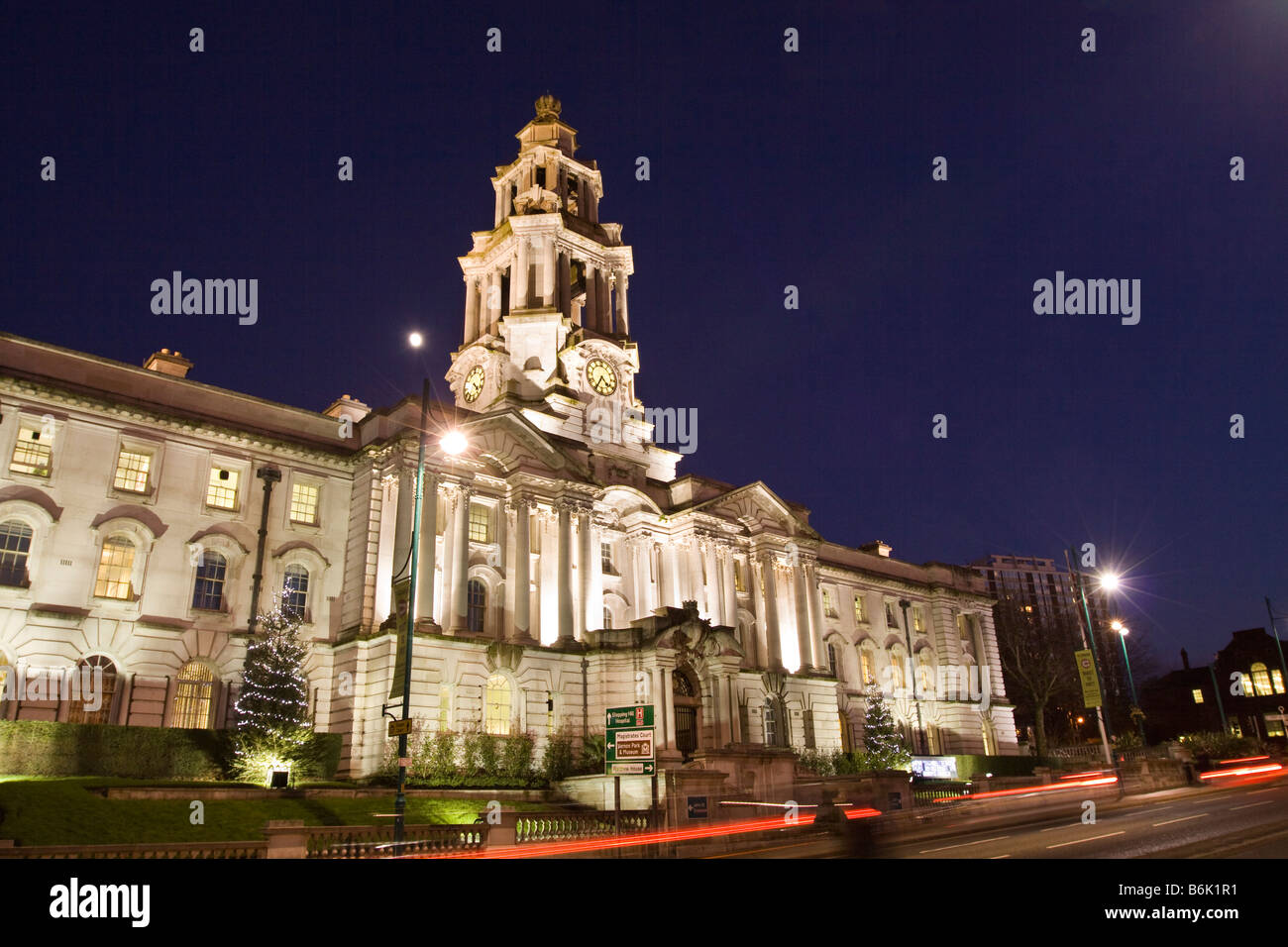 UK England Cheshire Stockport Town Hall at night Stock Photo