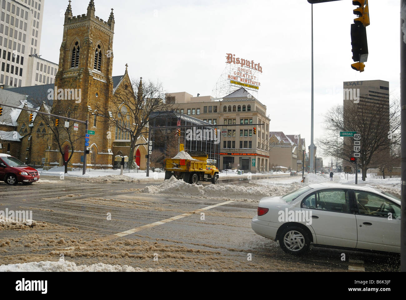 Winter snow storm in downtown Columbus Ohio February 2008 Stock Photo