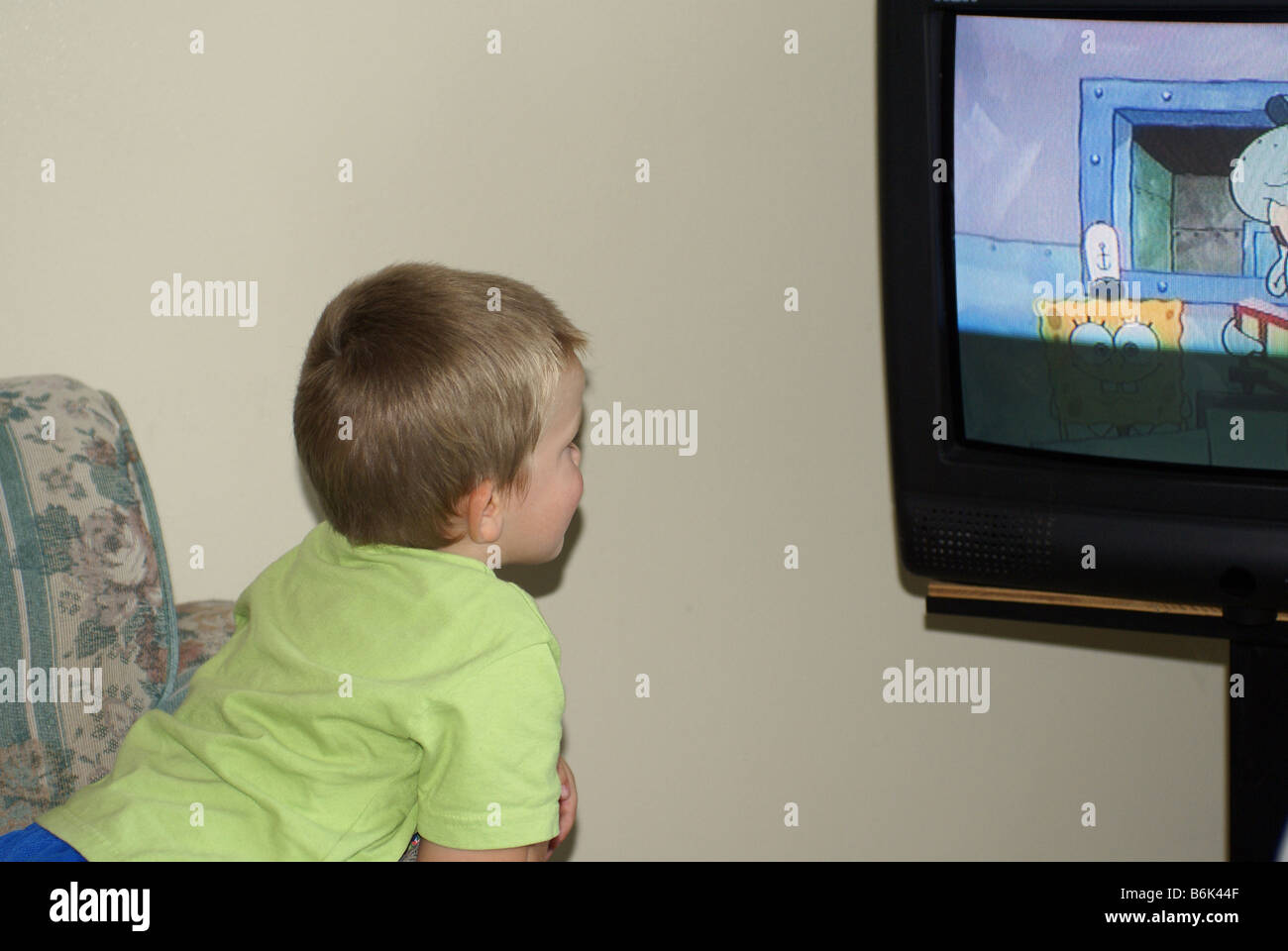 Toddler Watching TV Stock Photo Alamy