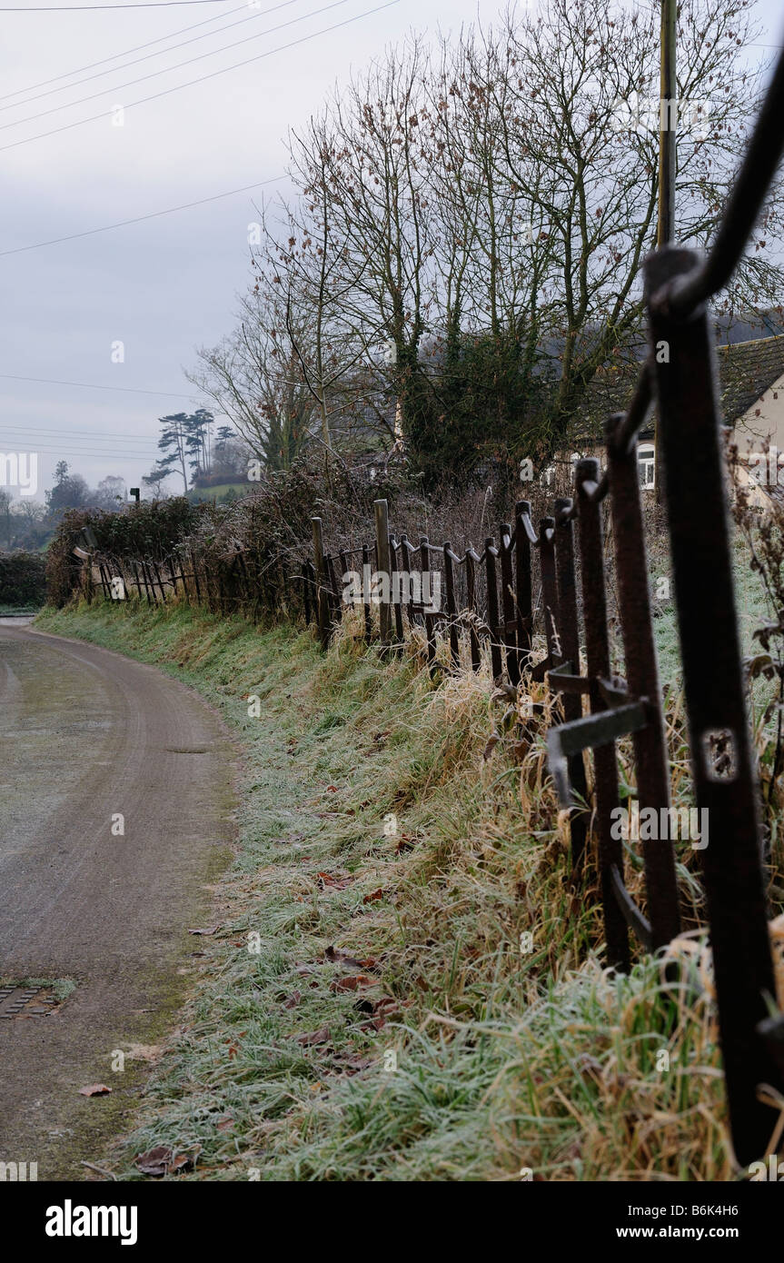 Fence Line in Frost Stock Photo Alamy
