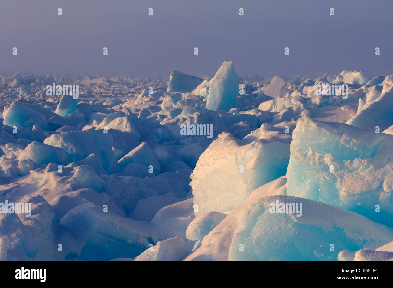 Frozen landscape of pressure ridges in the dynamic pack ice jumbled up ...