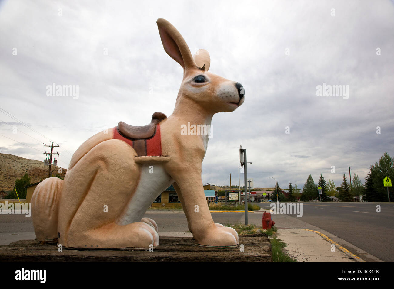 Humorous Jackalope statue, Dubois, Wyoming, USA Stock Photo